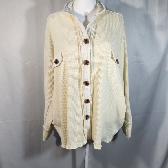 Lucca Sweaters - Lucca Size Large Cream Button-Up Women's Cardigan